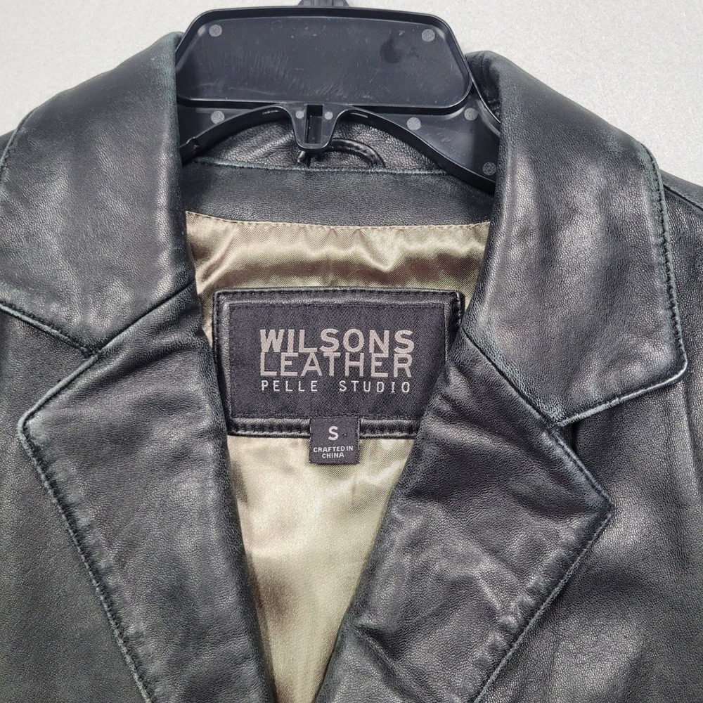 Wilsons Leather Pelle Studio Black Leather Blazer Distressed Jacket S 3 Button